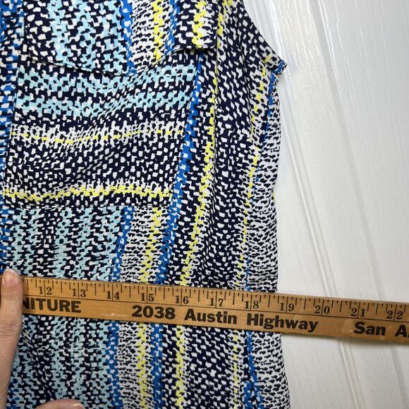 Skies Are Blue Sleeveless Dress Small Buttons Multicolor Pockets Cinch Tie Waist - Picture 10 of 11